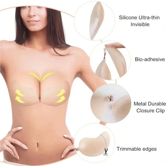 Adhesive Strapless Bras, 2 Pairs Silicone Invisible Bra Reusable, C, NWT - Picture 2 of 6
